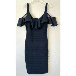 Adrianna Papell Navy Off-Shoulder‎ Ruffle Cocktail Party Holiday Dress Medium